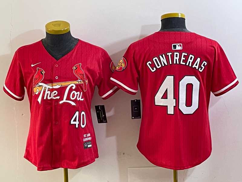 Women%27s St Louis Cardinals #40 Willson Contreras Red 2024 City Connect Limited Stitched Jersey